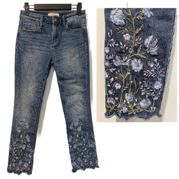 Driftwood Candace Jeans Womens 25" Embroidered Floral Indie Fairy Coquette Bloom - Picture 1 of 10